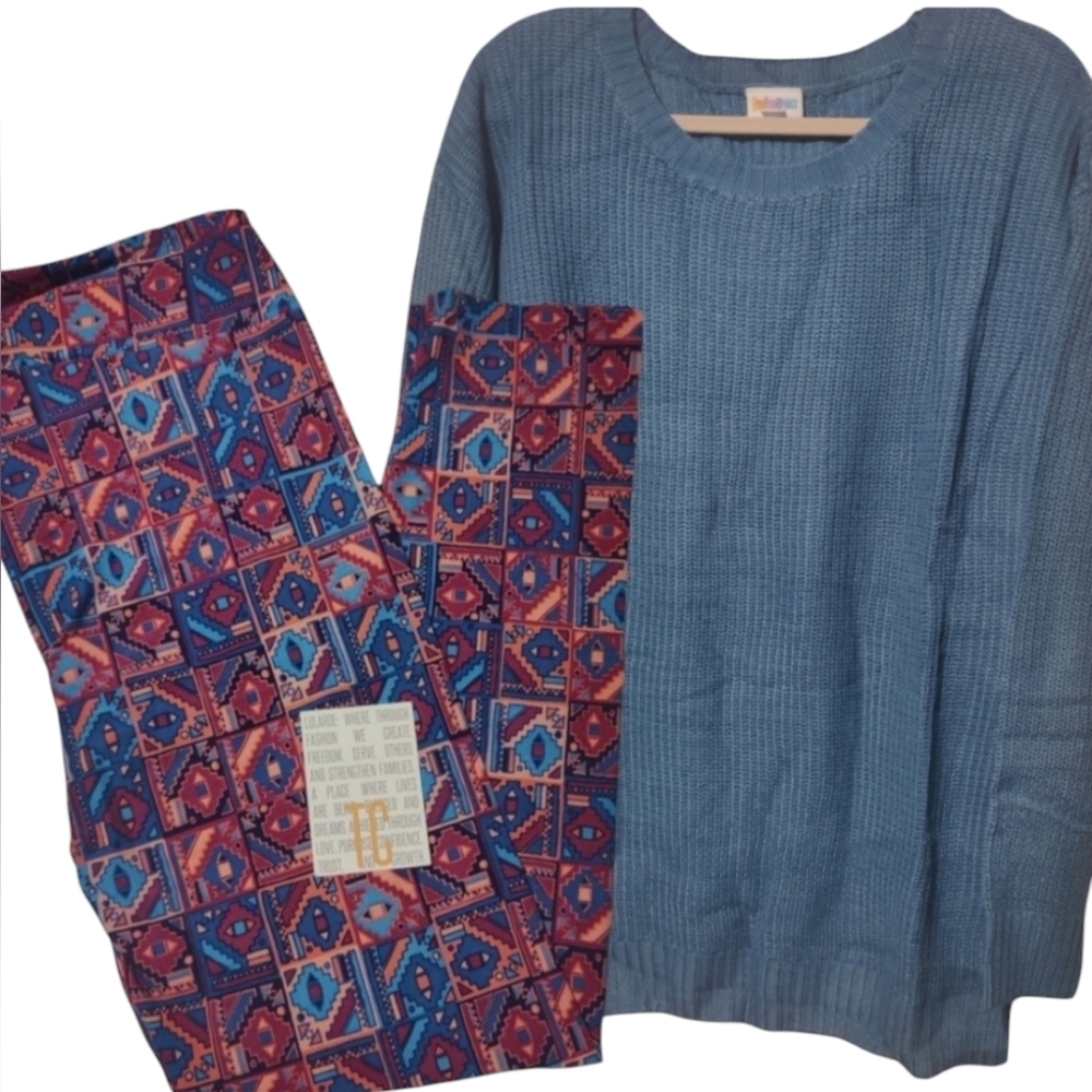 Blue Sweater and Leggings Outfit